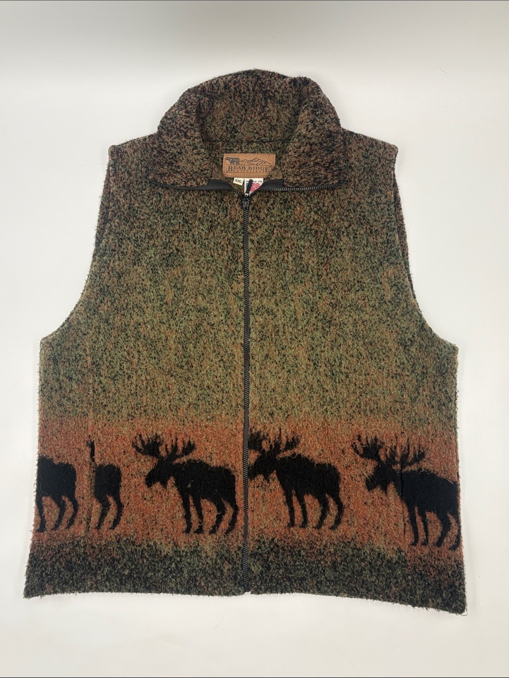 Vintage Bear Ridge Outfitters Moose Vest XXL Made in USA Wool Blend Cabin